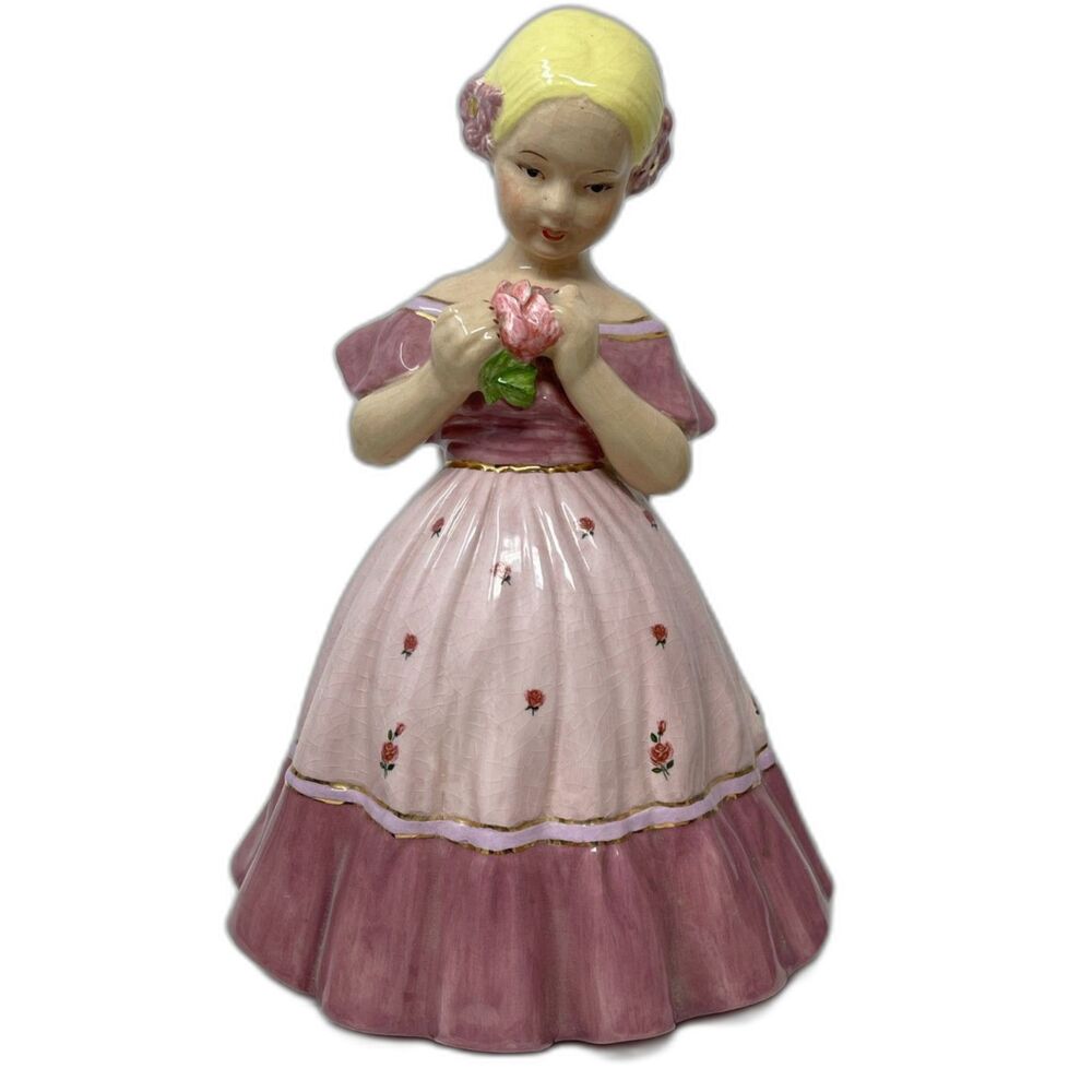 Vintage 1973 Southern Belle Blond Girl Flowers Pink Dress Holland Mold Figurine